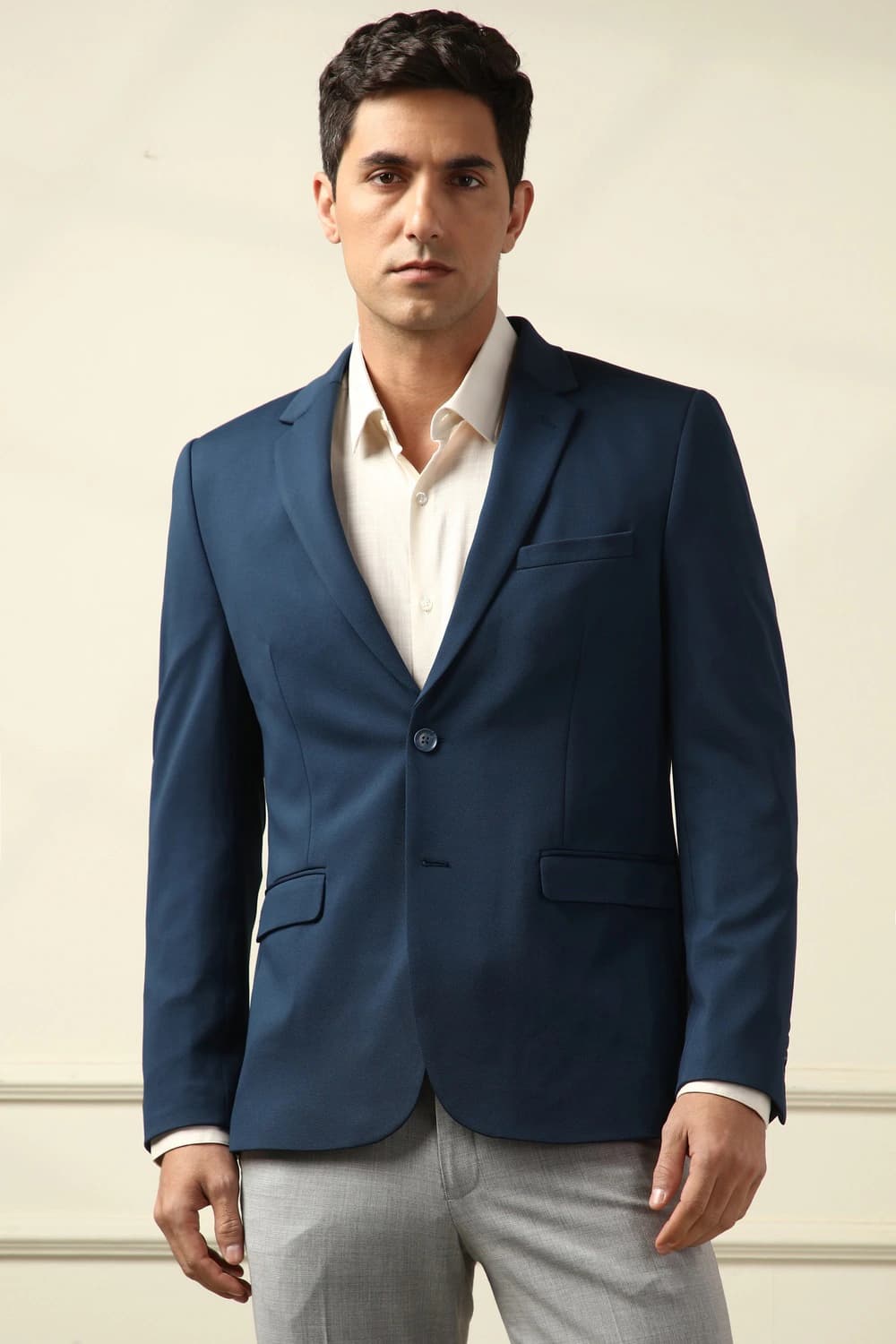 Men Navy Textured Formal Blazer | Peterengland Men Navy Textured Formal Blazer | Peterengland