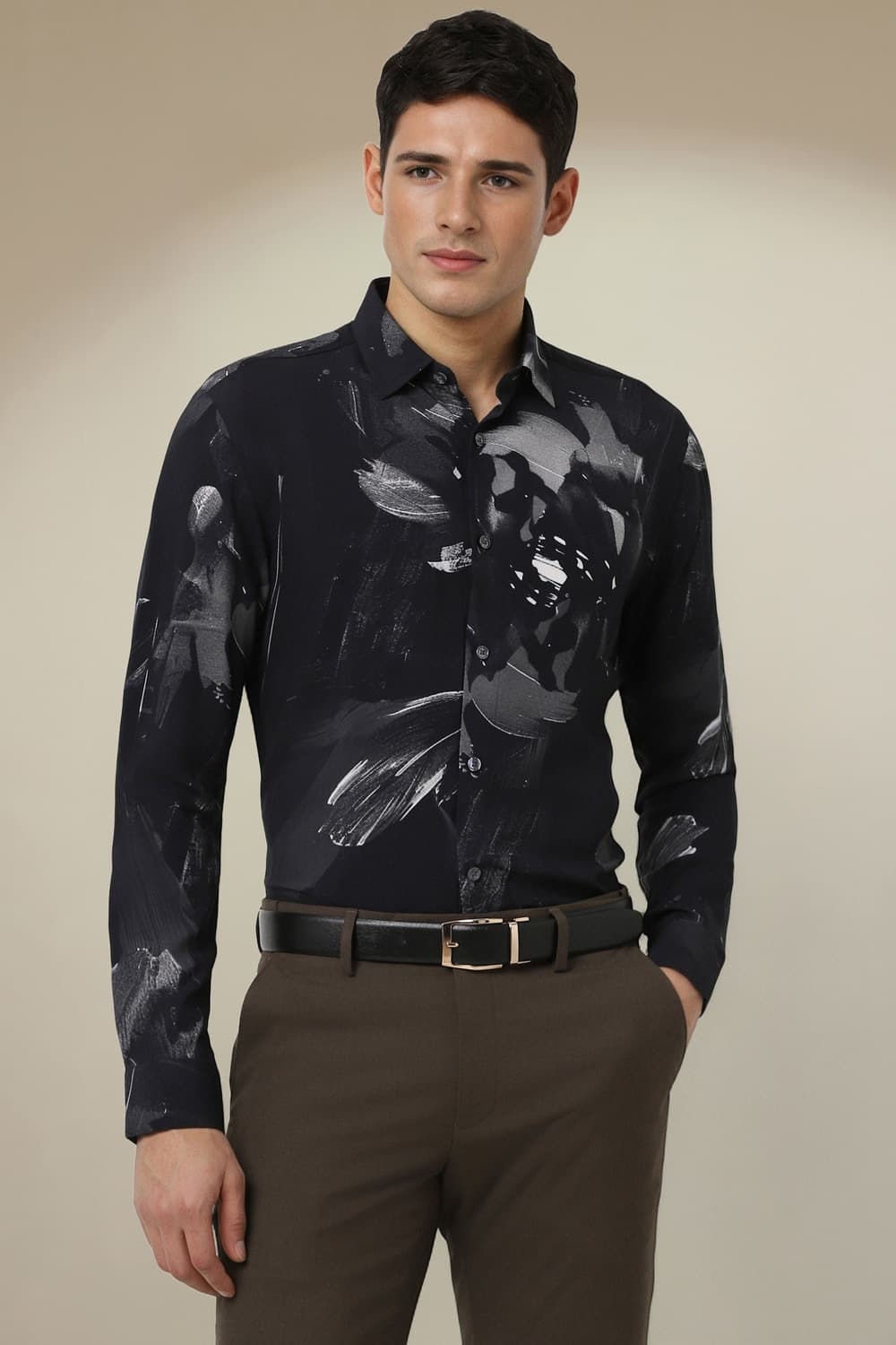 Men Black Slim Fit Full Sleeves Formal Shirt | Peterengland Men Black Slim Fit Full Sleeves Formal Shirt | Peterengland