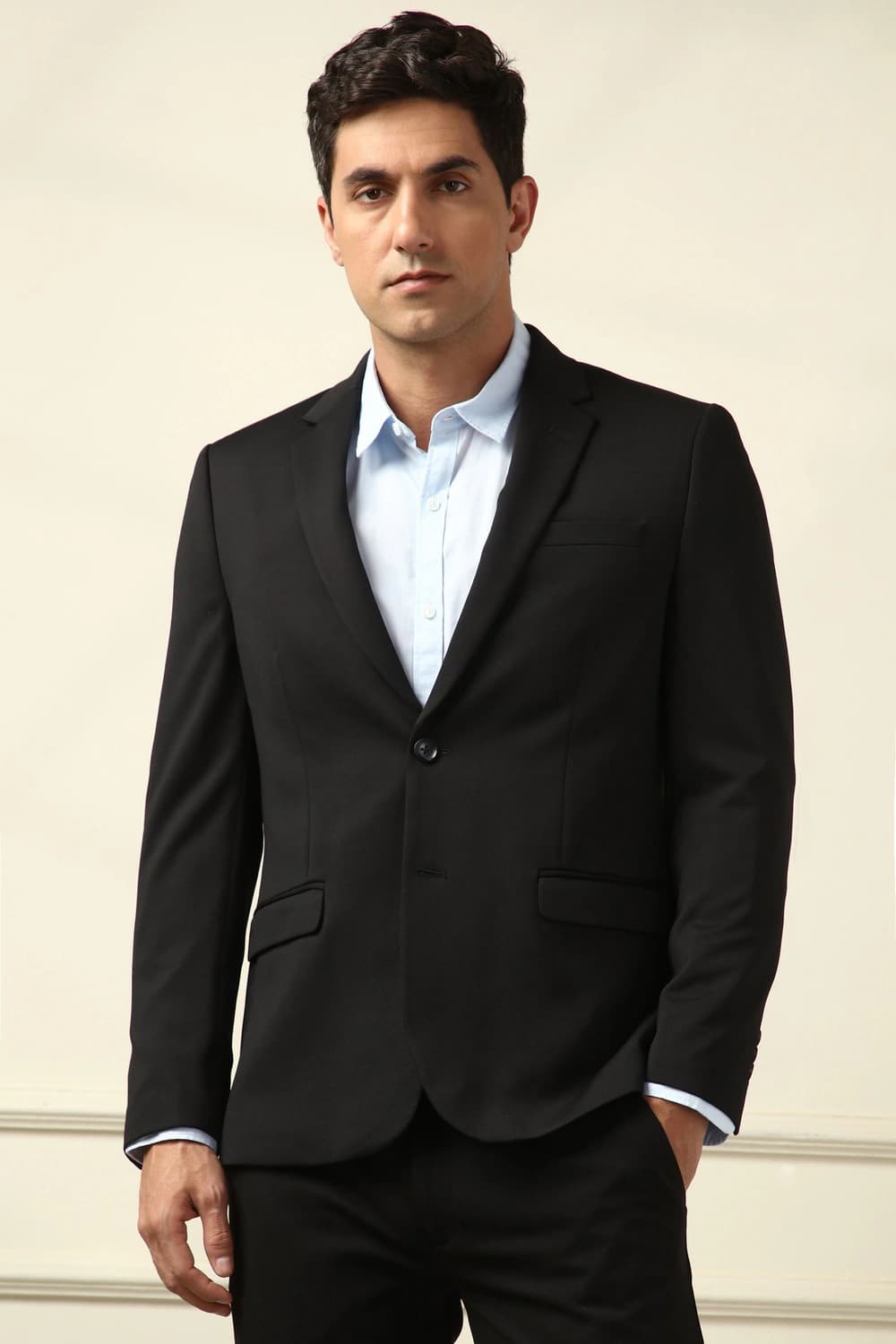 Men Black Textured Formal Blazer | Peterengland Men Black Textured Formal Blazer | Peterengland
