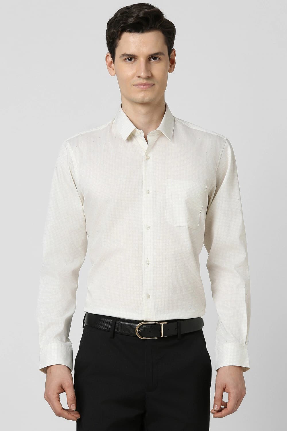 Men Beige Regular Fit Full Sleeves Formal Shirt | Peterengland Men Beige Regular Fit Full Sleeves Formal Shirt | Peterengland