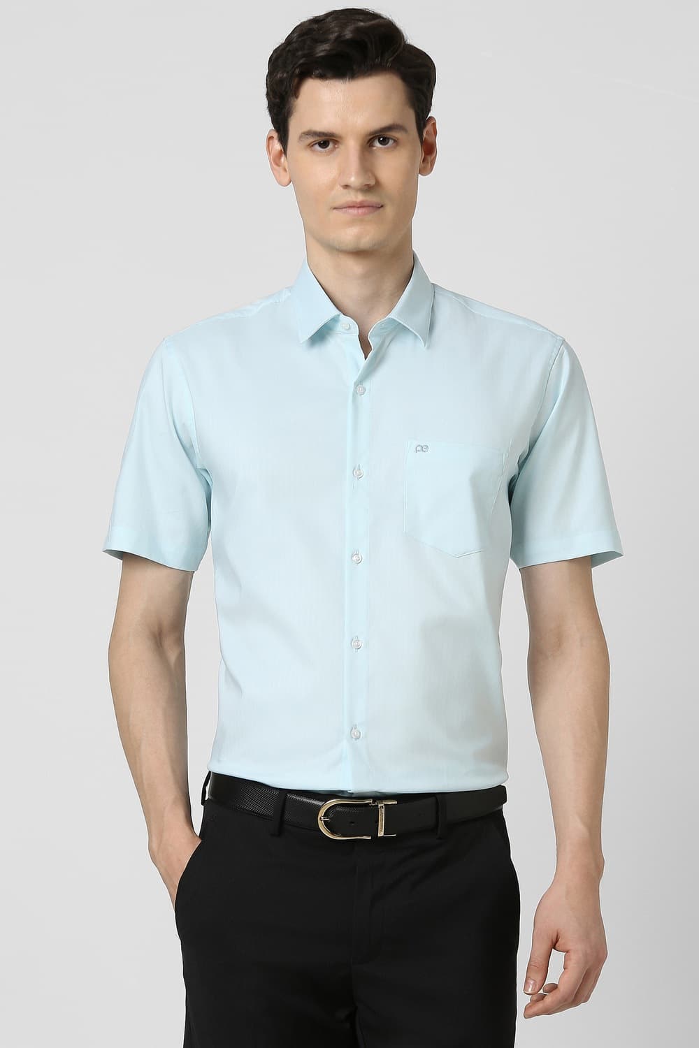 Men Light Blue Regular Fit Half Sleeves Formal Shirt | Peterengland Men Light Blue Regular Fit Half Sleeves Formal Shirt | Peterengland