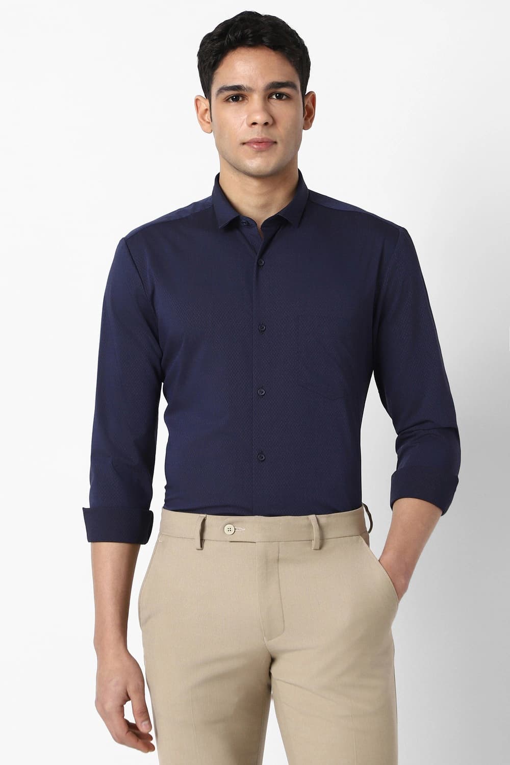 Men Navy Slim Fit Full Sleeves Formal Shirt | Peterengland Men Navy Slim Fit Full Sleeves Formal Shirt | Peterengland