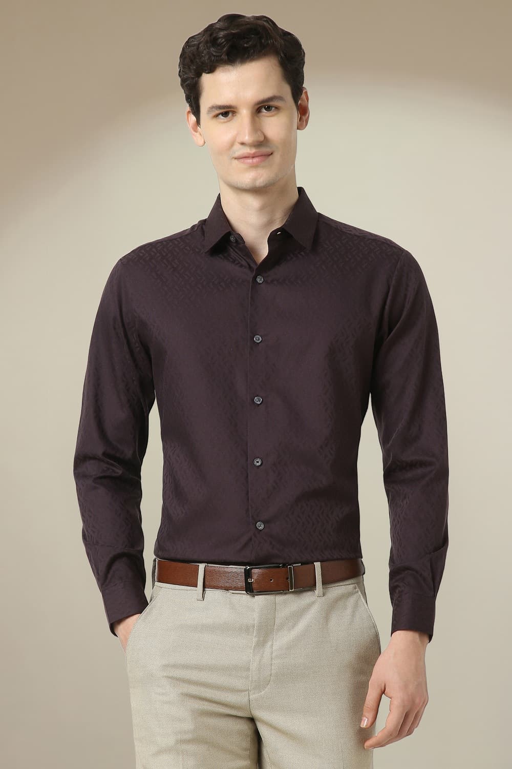 Men Brown Regular Fit Full Sleeves Formal Shirt | Peterengland Men Brown Regular Fit Full Sleeves Formal Shirt | Peterengland