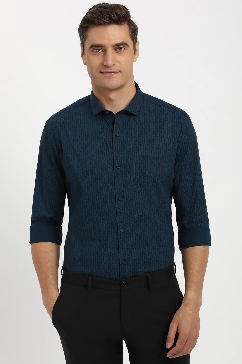 Men Navy Slim Fit Full Sleeves Formal Shirt | Peterengland Men Navy Slim Fit Full Sleeves Formal Shirt | Peterengland