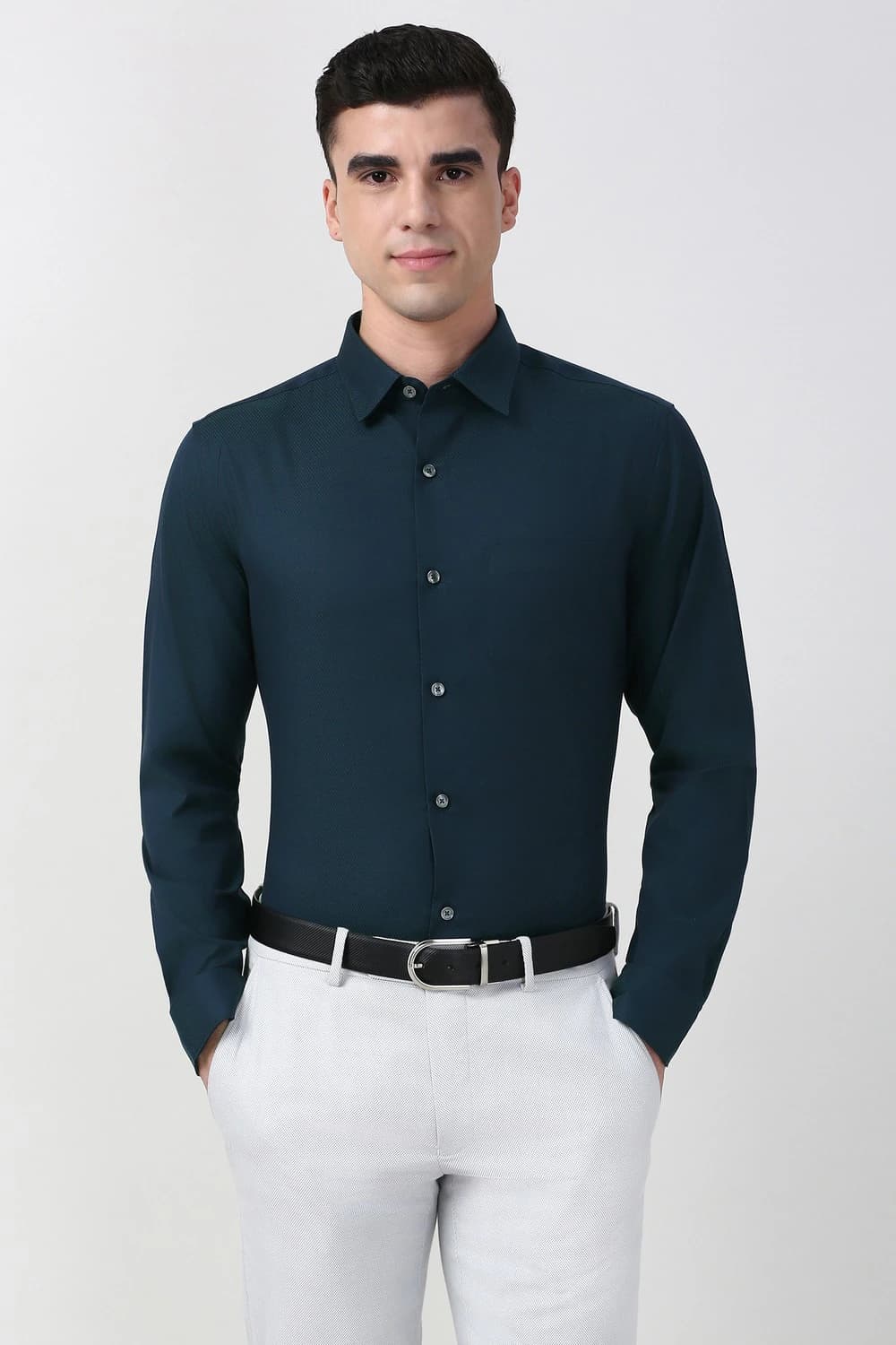 Men Navy Slim Fit Full Sleeves Formal Shirt | Peterengland Men Navy Slim Fit Full Sleeves Formal Shirt | Peterengland