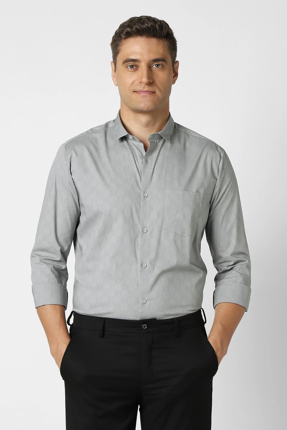 Men Grey Slim Fit Full Sleeves Formal Shirt | Peterengland Men Grey Slim Fit Full Sleeves Formal Shirt | Peterengland