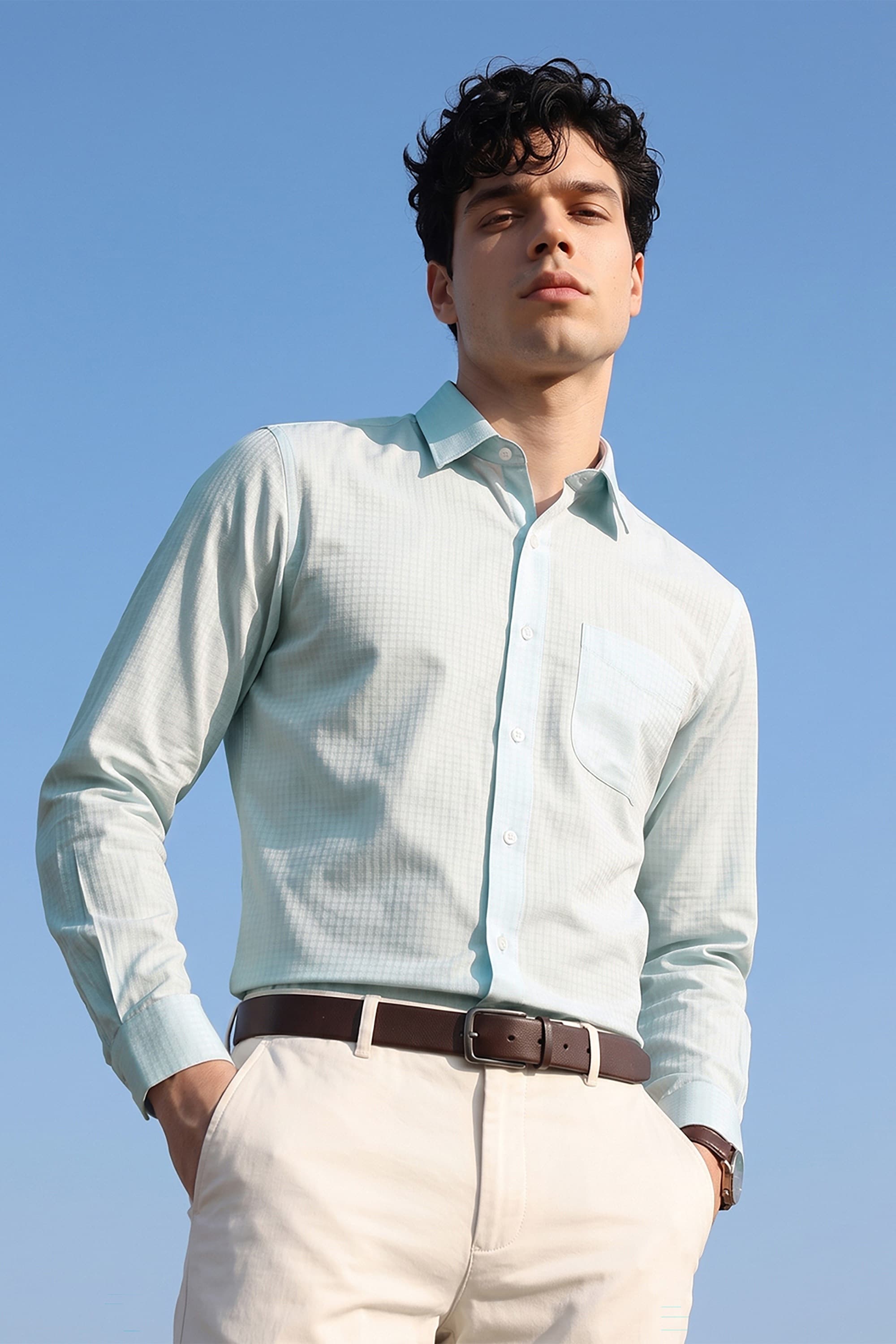 Men Light Blue Regular Fit Full Sleeves Formal Shirt | Peterengland Men Light Blue Regular Fit Full Sleeves Formal Shirt | Peterengland