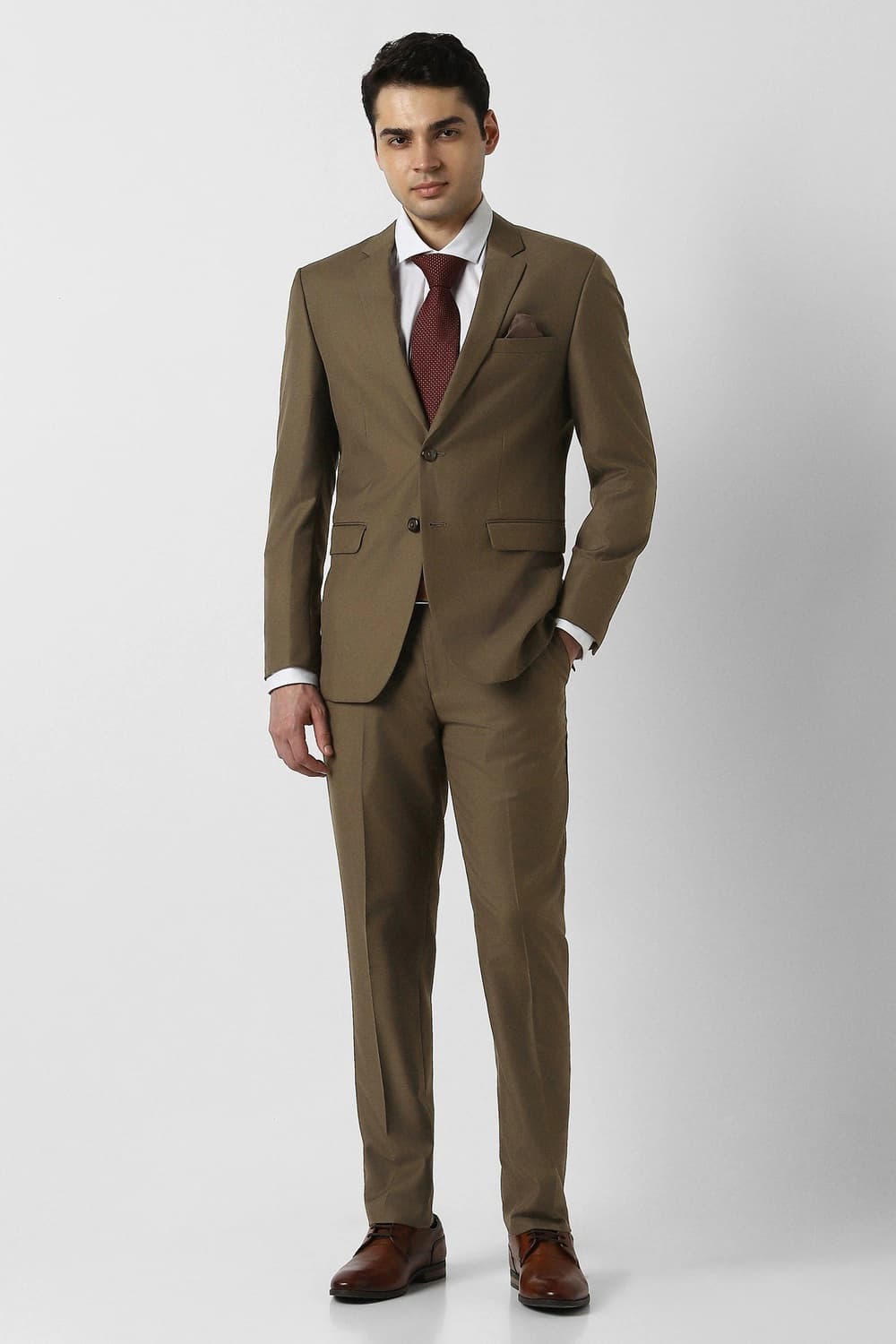 Men Brown Solid Formal Two Piece Suit | Peterengland Men Brown Solid Formal Two Piece Suit | Peterengland
