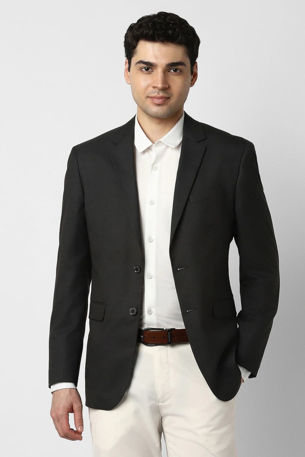 Men Black Solid Formal Blazer | Peterengland Men Black Solid Formal Blazer | Peterengland
