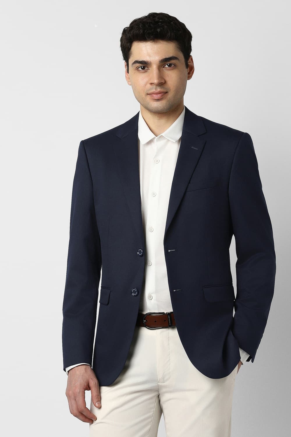 Men Navy Solid Formal Blazer | Peterengland Men Navy Solid Formal Blazer | Peterengland