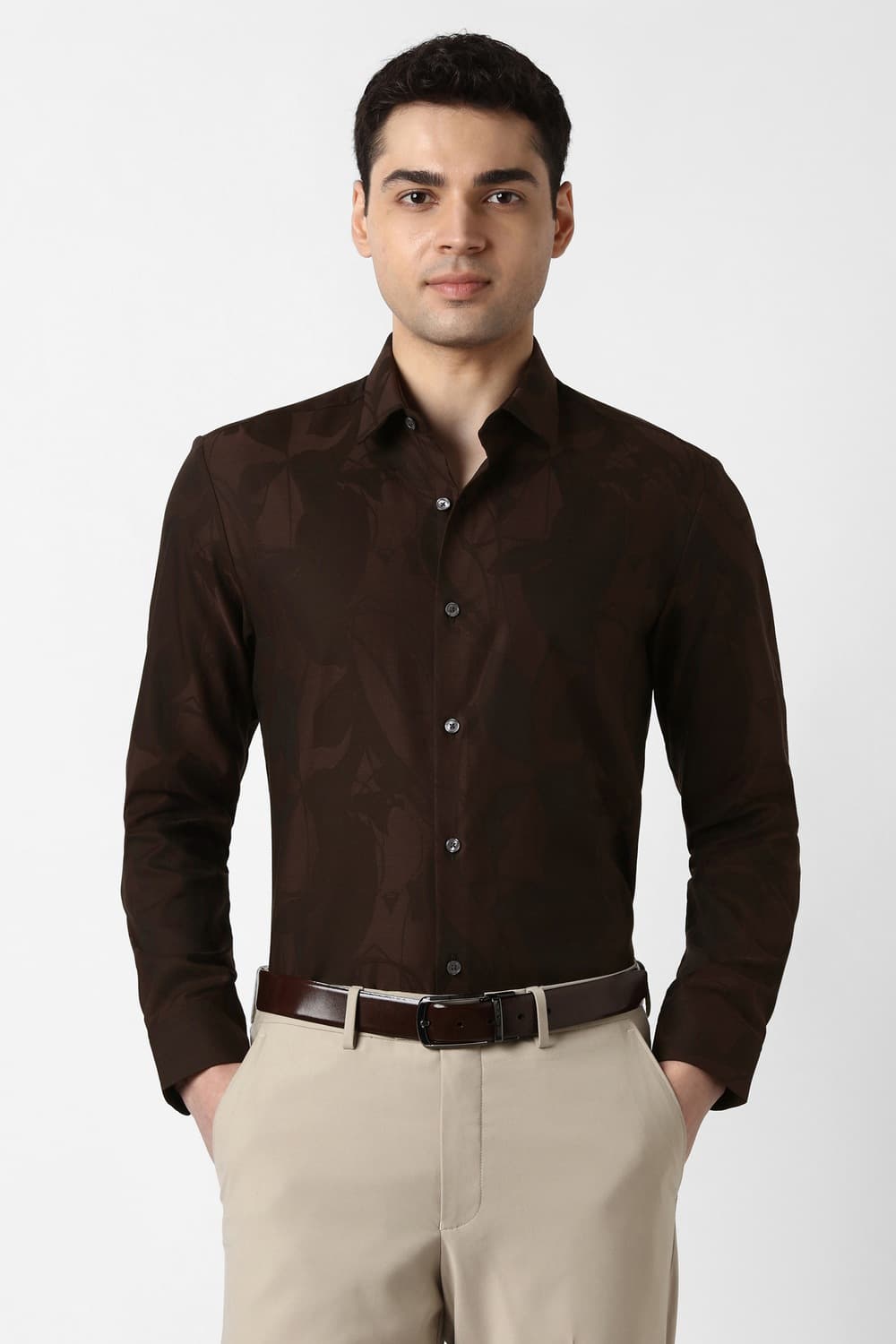 Men Brown Slim Fit Full Sleeves Formal Shirt | Peterengland Men Brown Slim Fit Full Sleeves Formal Shirt | Peterengland