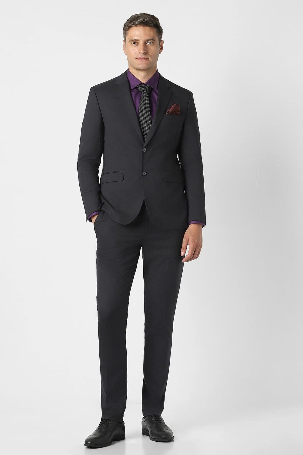 Men Black Solid Formal Two Piece Suit | Peterengland Men Black Solid Formal Two Piece Suit | Peterengland