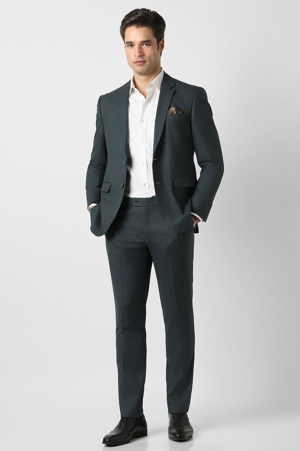 Men Green Solid Formal Two Piece Suit | Peterengland Men Green Solid Formal Two Piece Suit | Peterengland