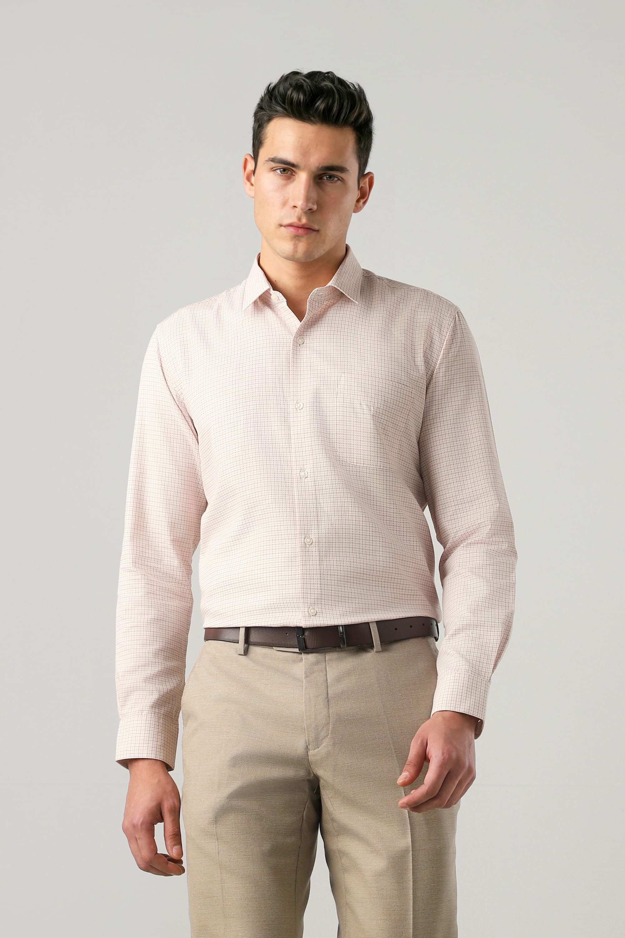 Men Beige Nuvo Fit Full Sleeves Formal Shirt | Peterengland Men Beige Nuvo Fit Full Sleeves Formal Shirt | Peterengland