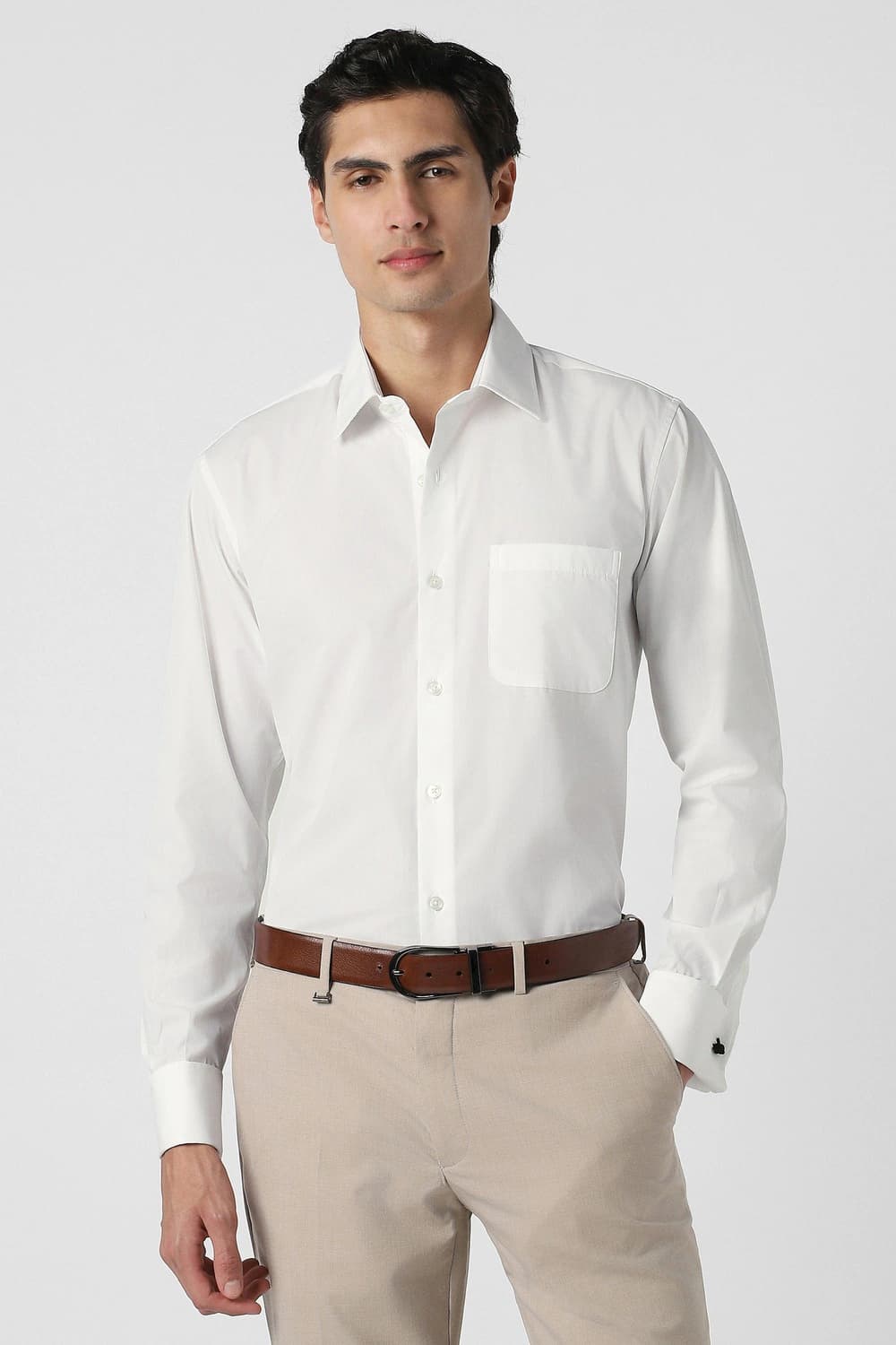 Men White Regular Fit Full Sleeves Formal Shirt | Peterengland Men White Regular Fit Full Sleeves Formal Shirt | Peterengland