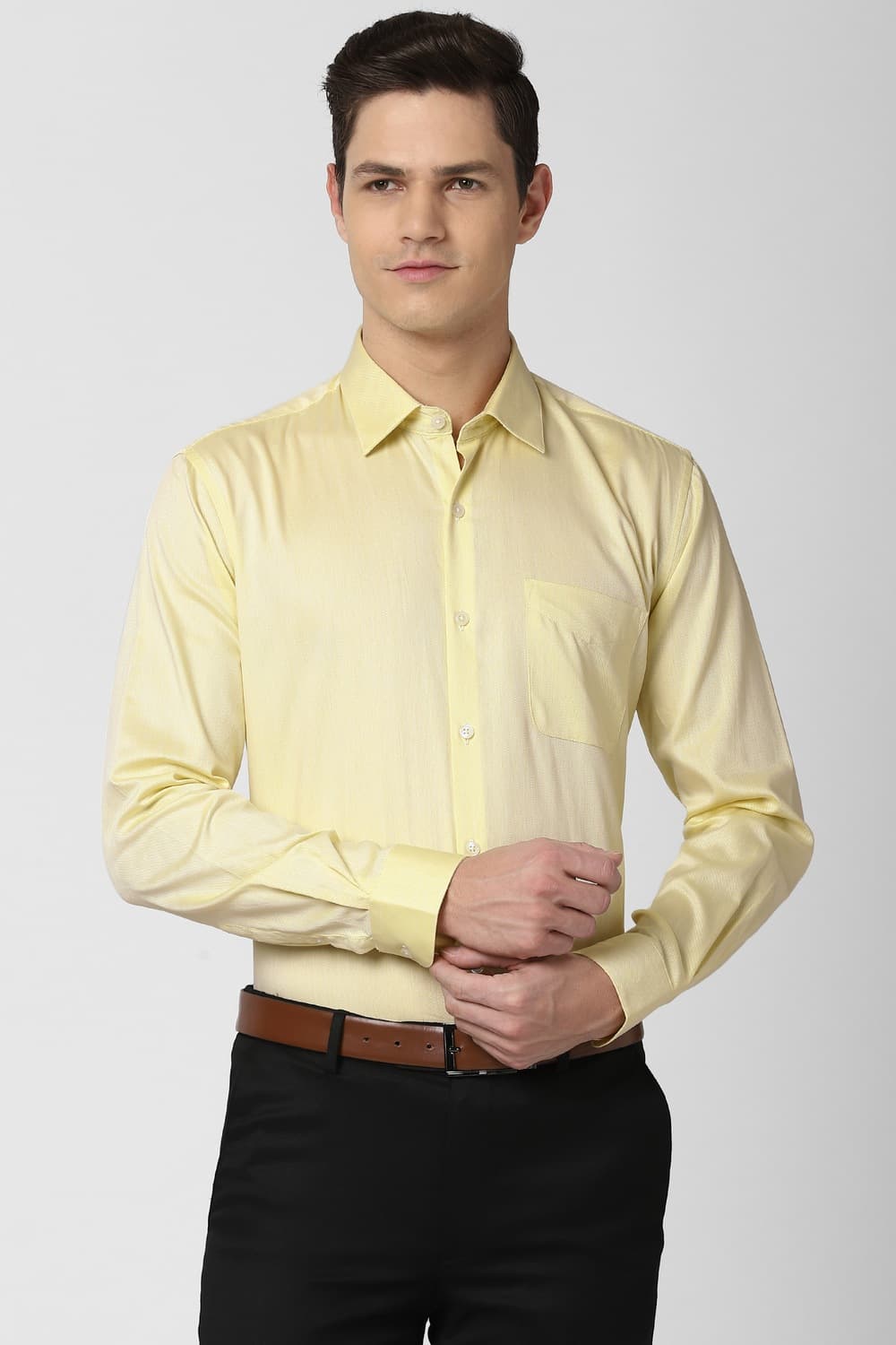 Men Yellow Regular Fit Full Sleeves Formal Shirt | Peterengland Men Yellow Regular Fit Full Sleeves Formal Shirt | Peterengland