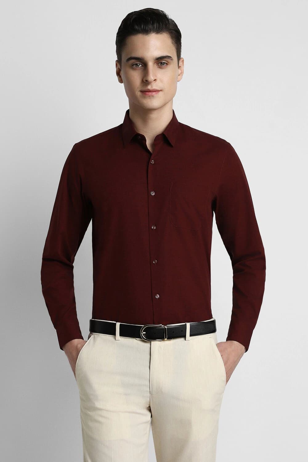 Men Maroon Regular Fit Full Sleeves Formal Shirt | Peterengland Men Maroon Regular Fit Full Sleeves Formal Shirt | Peterengland
