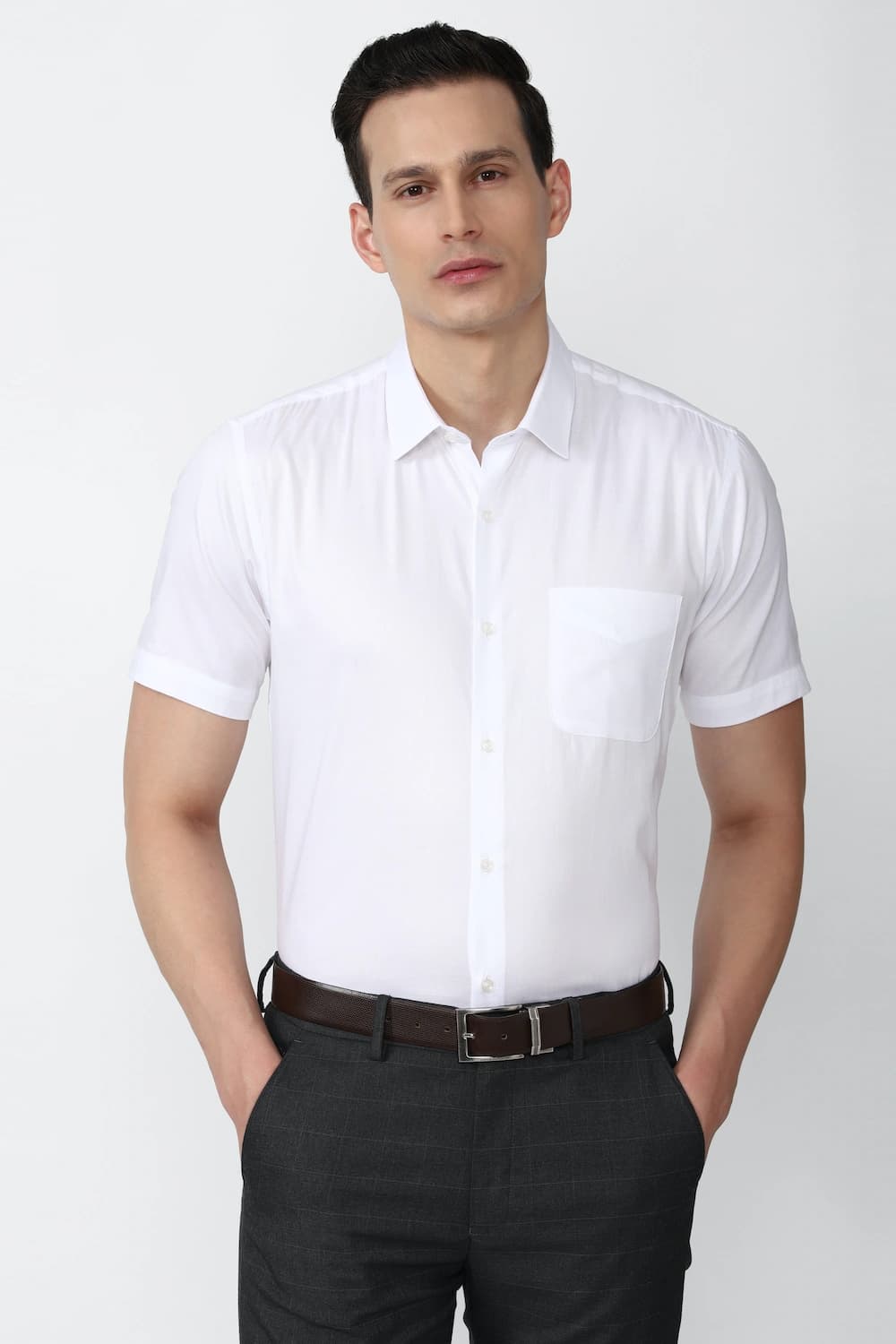 Men White Regular Fit Half Sleeves Formal Shirt | Peterengland Men White Regular Fit Half Sleeves Formal Shirt | Peterengland