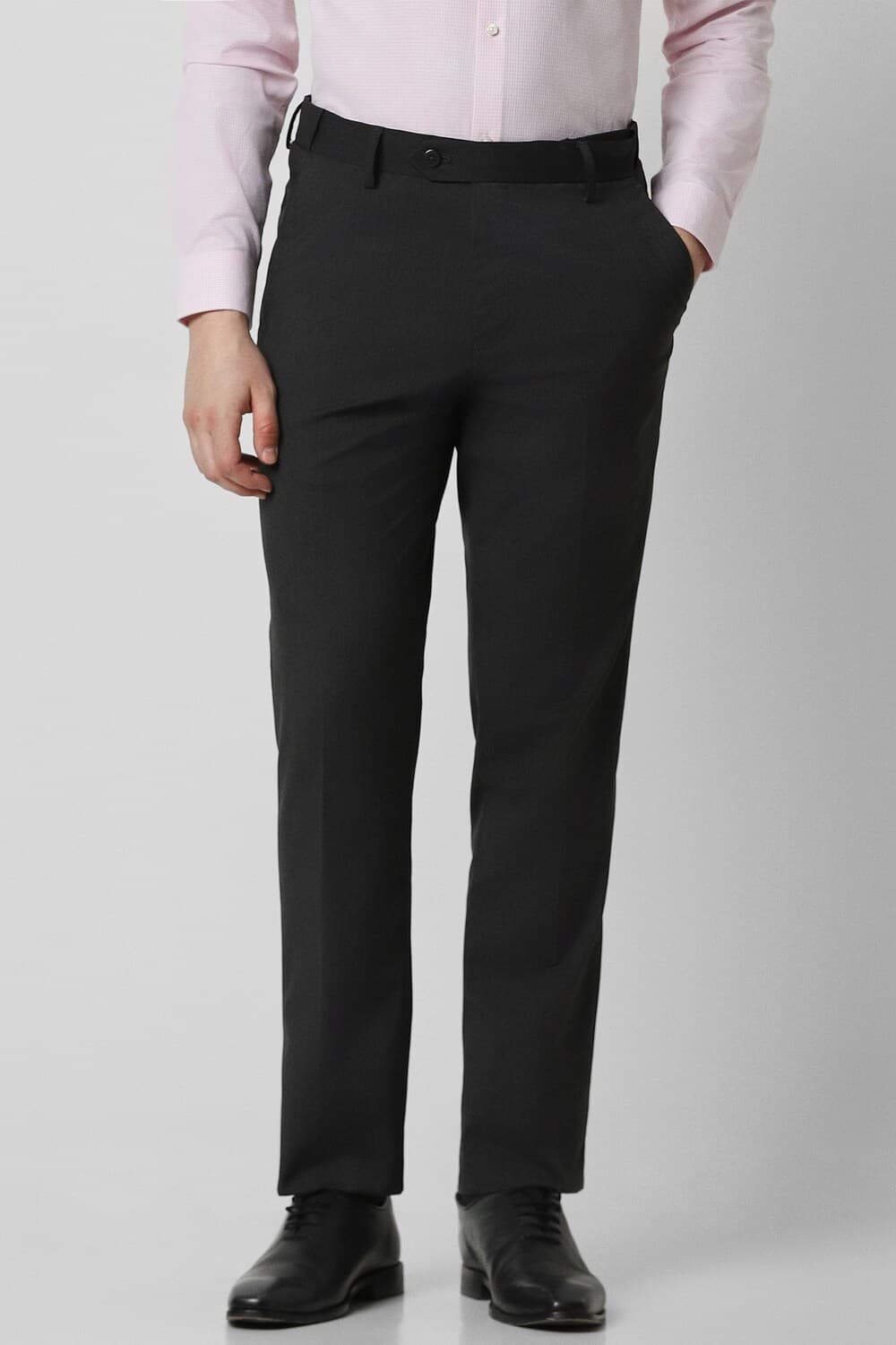 Men Grey Textured Slim Fit Formal Trousers | Peterengland Men Grey Textured Slim Fit Formal Trousers | Peterengland