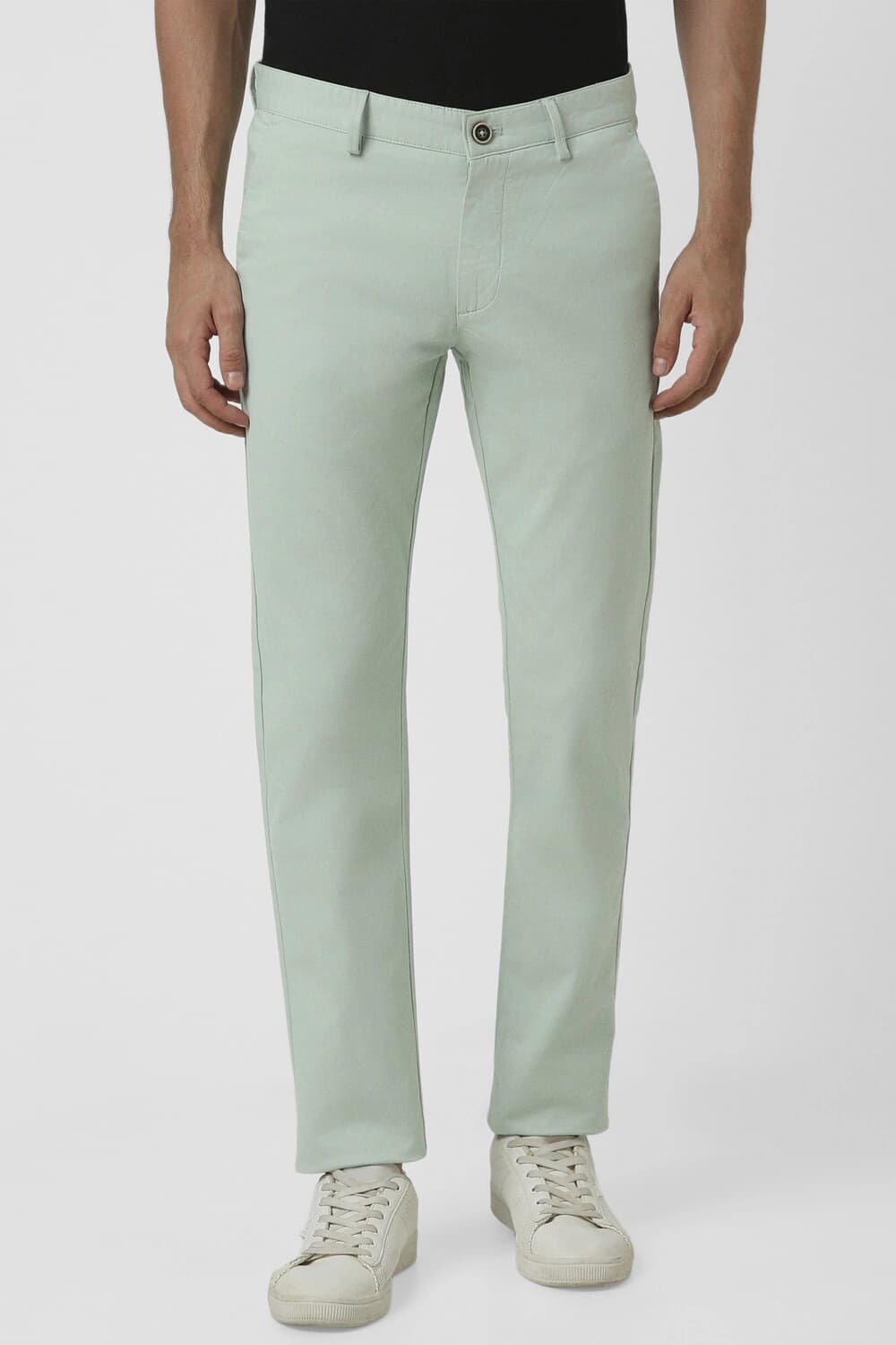 Men Green Solid Super Slim Fit Chino Casual Trousers | Peterengland Men Green Solid Super Slim Fit Chino Casual Trousers | Peterengland