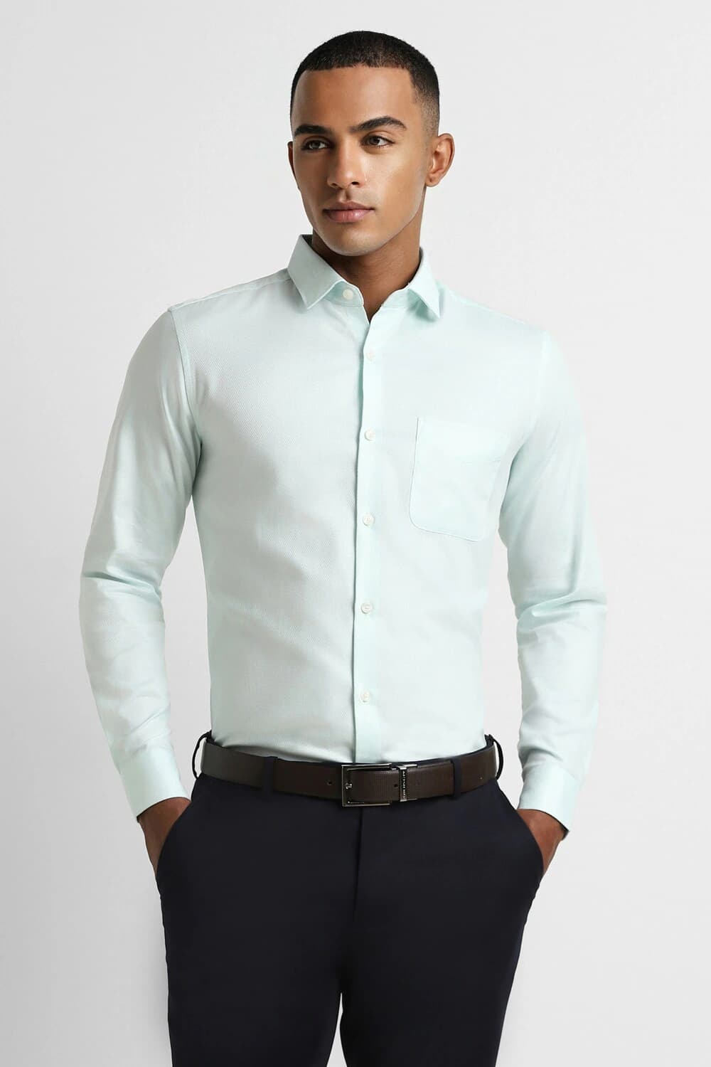 Men Green Slim Fit Full Sleeves Formal Shirt | Peterengland Men Green Slim Fit Full Sleeves Formal Shirt | Peterengland