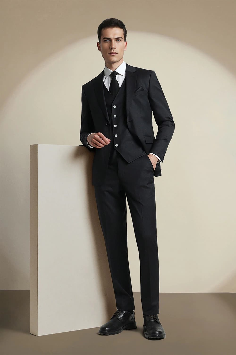 Men Black Solid Formal Three Piece Suit | Peterengland Men Black Solid Formal Three Piece Suit | Peterengland