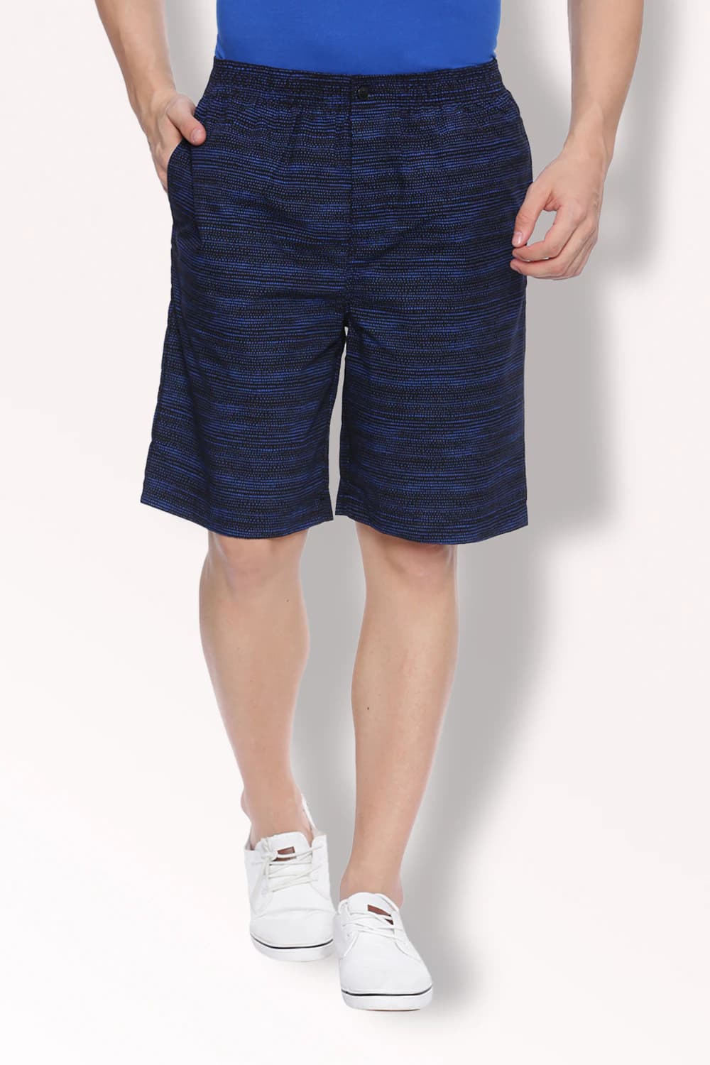 Men Navy Print Active Wear Shorts | Vanheusenindia Men Navy Print Active Wear Shorts | Vanheusenindia