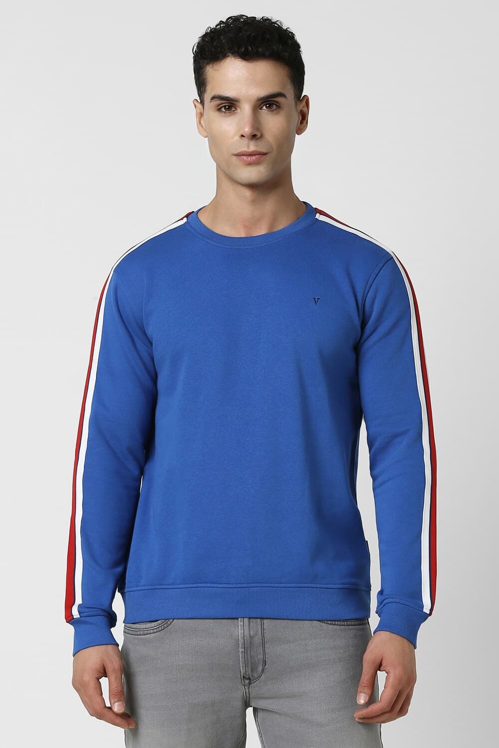 Men Blue Patterned Crew Neck Sweatshirt | Vanheusenindia Men Blue Patterned Crew Neck Sweatshirt | Vanheusenindia