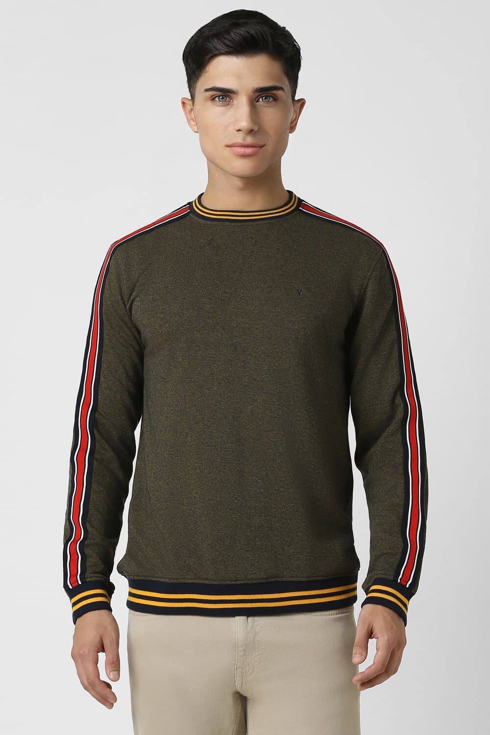 Men Brown Solid Crew Neck Sweatshirt | Vanheusenindia Men Brown Solid Crew Neck Sweatshirt | Vanheusenindia