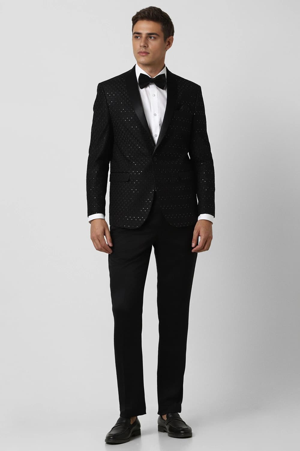 Men Black Embroidered Slim Fit Party Two Piece Suit | Vanheusenindia Men Black Embroidered Slim Fit Party Two Piece Suit | Vanheusenindia