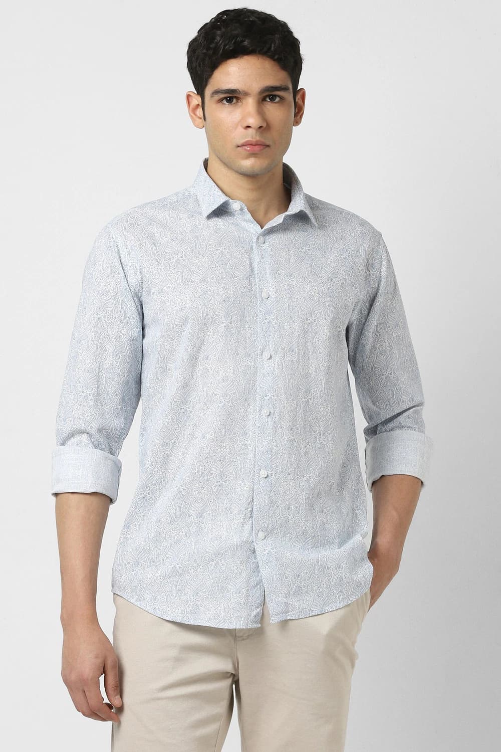Men White Slim Fit Printed Full Sleeves Party Shirt | Vanheusenindia Men White Slim Fit Printed Full Sleeves Party Shirt | Vanheusenindia