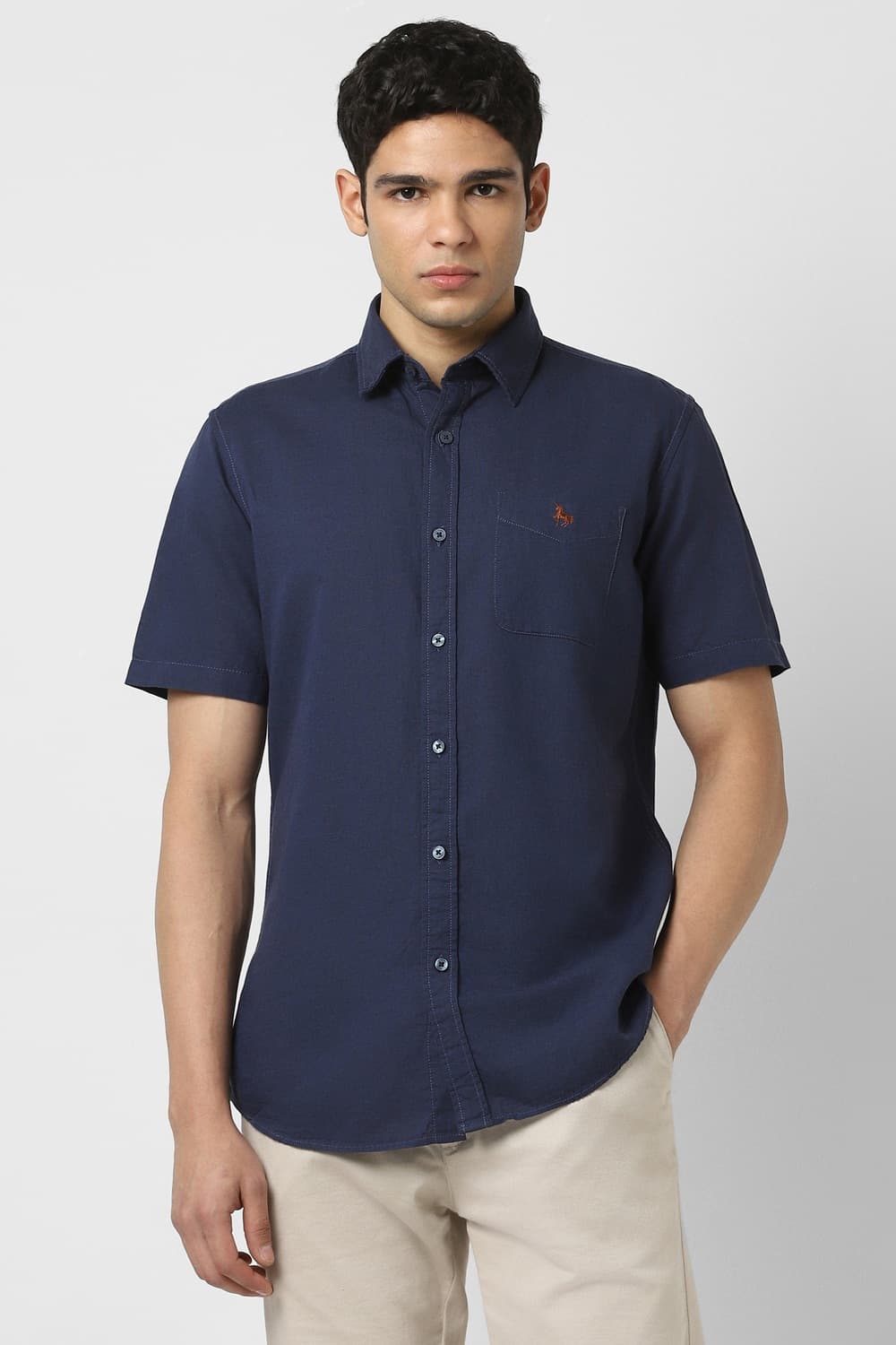Men Navy Slim Fit Textured Half Sleeves Casual Shirt | Vanheusenindia Men Navy Slim Fit Textured Half Sleeves Casual Shirt | Vanheusenindia