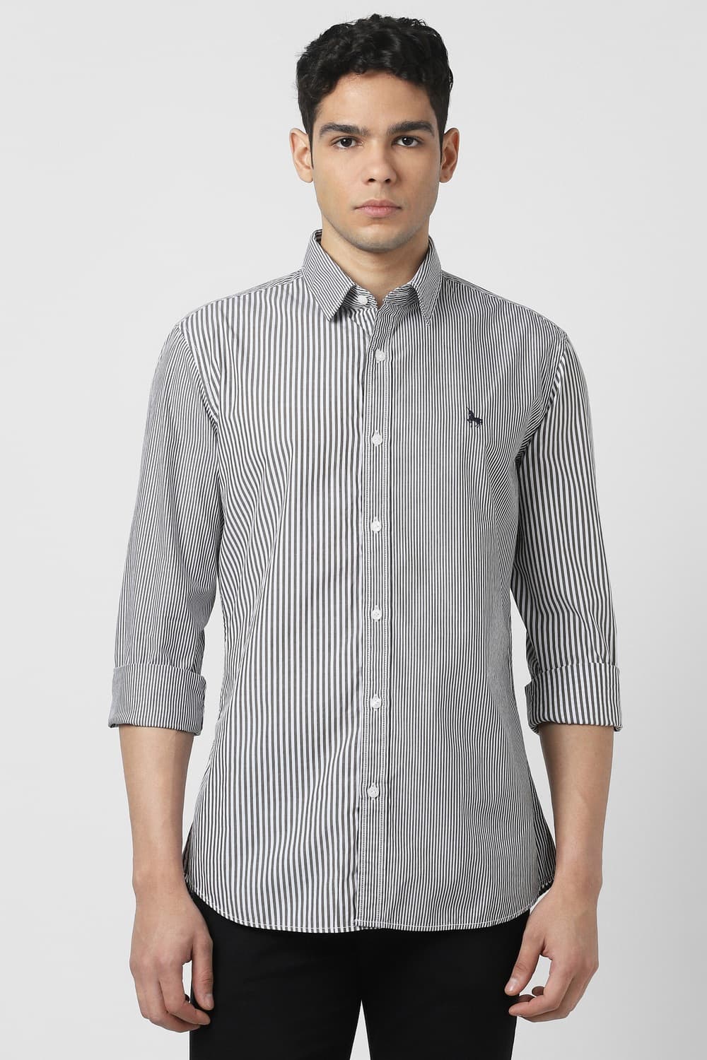 Men Grey Slim Fit Striped Full Sleeves Casual Shirt | Vanheusenindia Men Grey Slim Fit Striped Full Sleeves Casual Shirt | Vanheusenindia