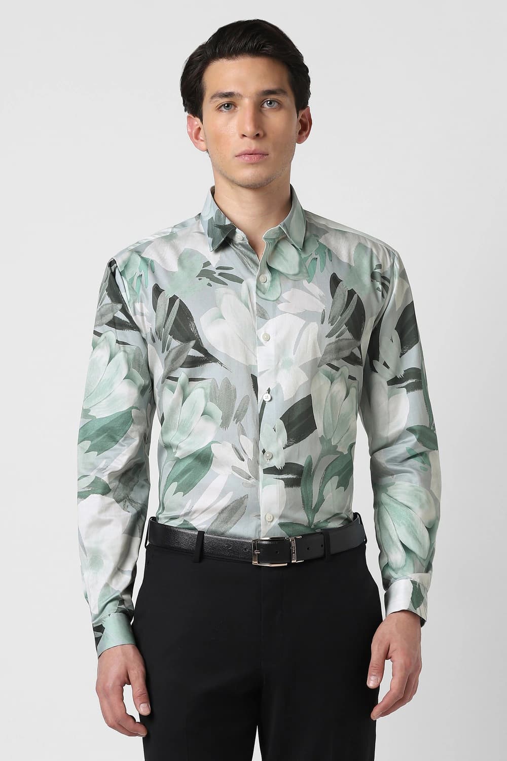 Men Green Slim Fit Printed Full Sleeves Party Shirt | Vanheusenindia Men Green Slim Fit Printed Full Sleeves Party Shirt | Vanheusenindia