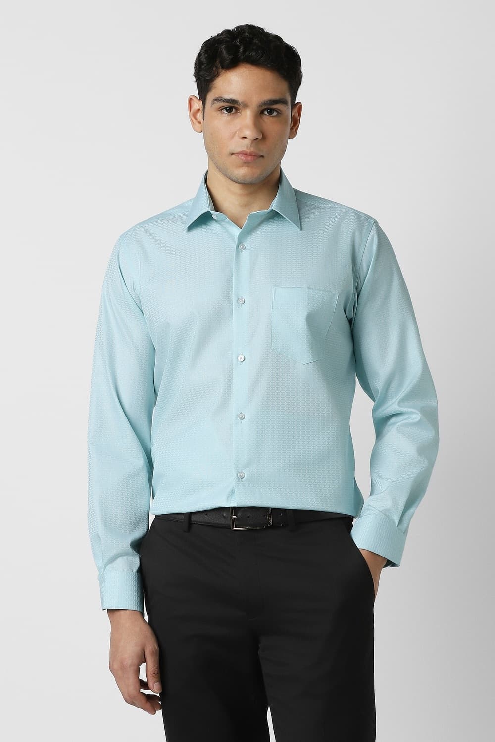 Men Light Blue Regular Fit Textured Full Sleeves Formal Shirt | Vanheusenindia Men Light Blue Regular Fit Textured Full Sleeves Formal Shirt | Vanheusenindia