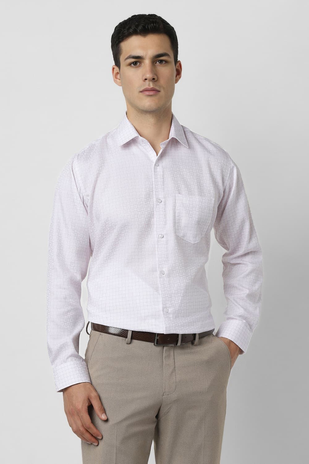 Men Pink Regular Fit Check Full Sleeves Formal Shirt | Vanheusenindia Men Pink Regular Fit Check Full Sleeves Formal Shirt | Vanheusenindia