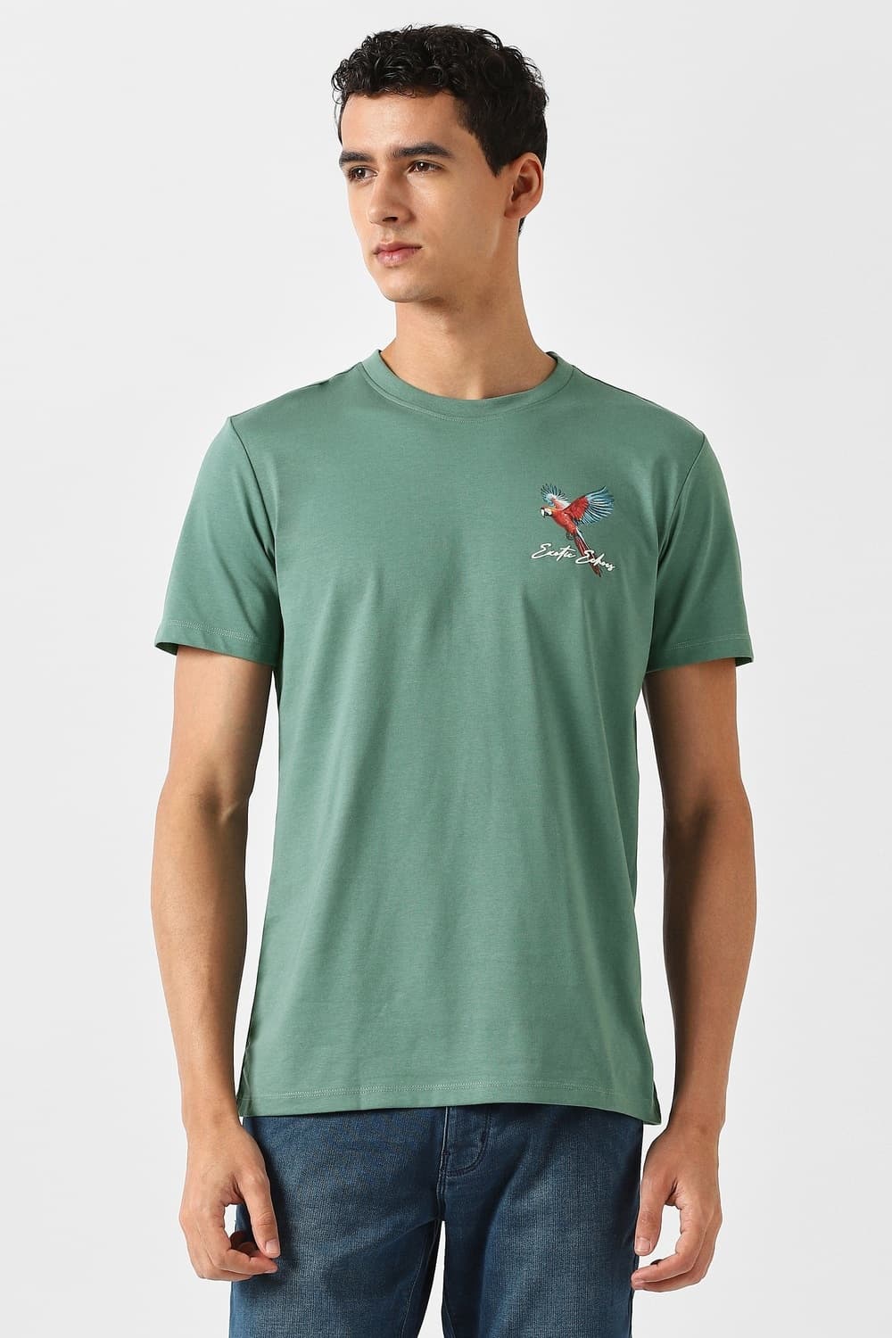 Men Green Graphic Print Crew Neck T-shirt | Vanheusenindia Men Green Graphic Print Crew Neck T-shirt | Vanheusenindia
