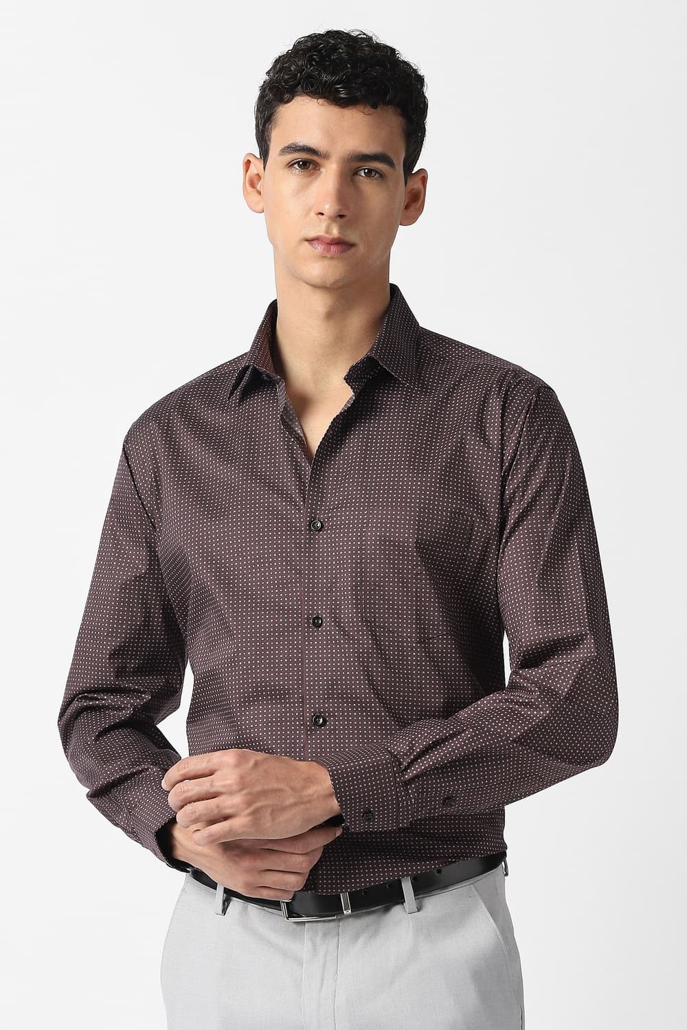 Men Brown Regular Fit Print Full Sleeves Formal Shirt | Vanheusenindia Men Brown Regular Fit Print Full Sleeves Formal Shirt | Vanheusenindia