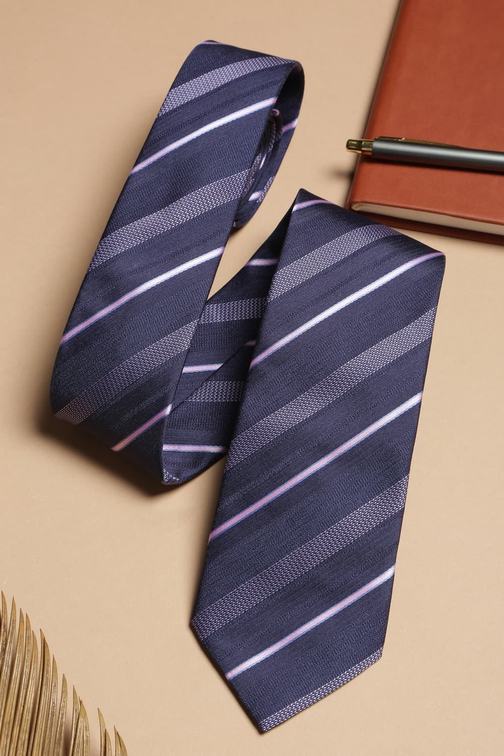 Men Navy Embroidered Casual Tie | Vanheusenindia Men Navy Embroidered Casual Tie | Vanheusenindia