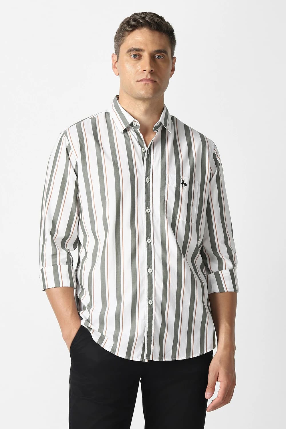 Men White Slim Fit Striped Full Sleeves Casual Shirt | Vanheusenindia Men White Slim Fit Striped Full Sleeves Casual Shirt | Vanheusenindia