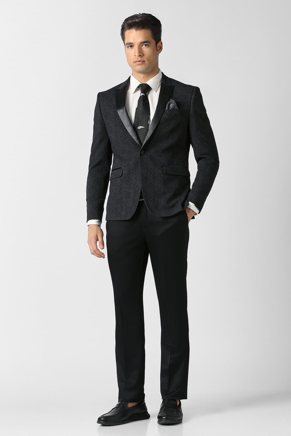 Men Black Embroidered Slim Fit Party Two Piece Suit | Vanheusenindia Men Black Embroidered Slim Fit Party Two Piece Suit | Vanheusenindia