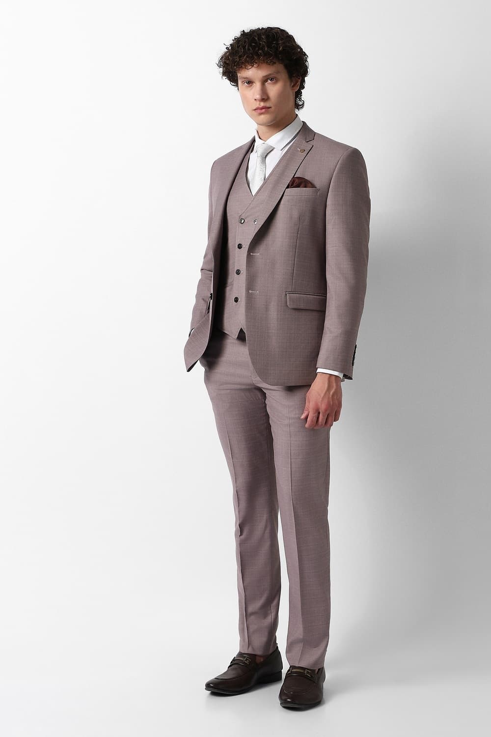 Men Brown Check Slim Fit Wedding Three Piece Suit | Vanheusenindia Men Brown Check Slim Fit Wedding Three Piece Suit | Vanheusenindia