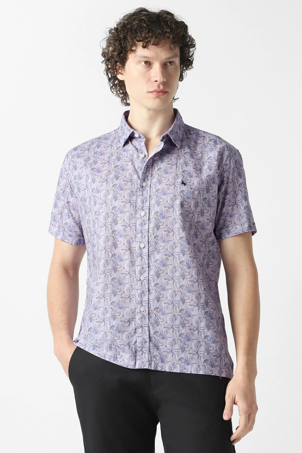 Men Lilac Straight Fit Printed Half Sleeves Casual Shirt | Vanheusenindia Men Lilac Straight Fit Printed Half Sleeves Casual Shirt | Vanheusenindia