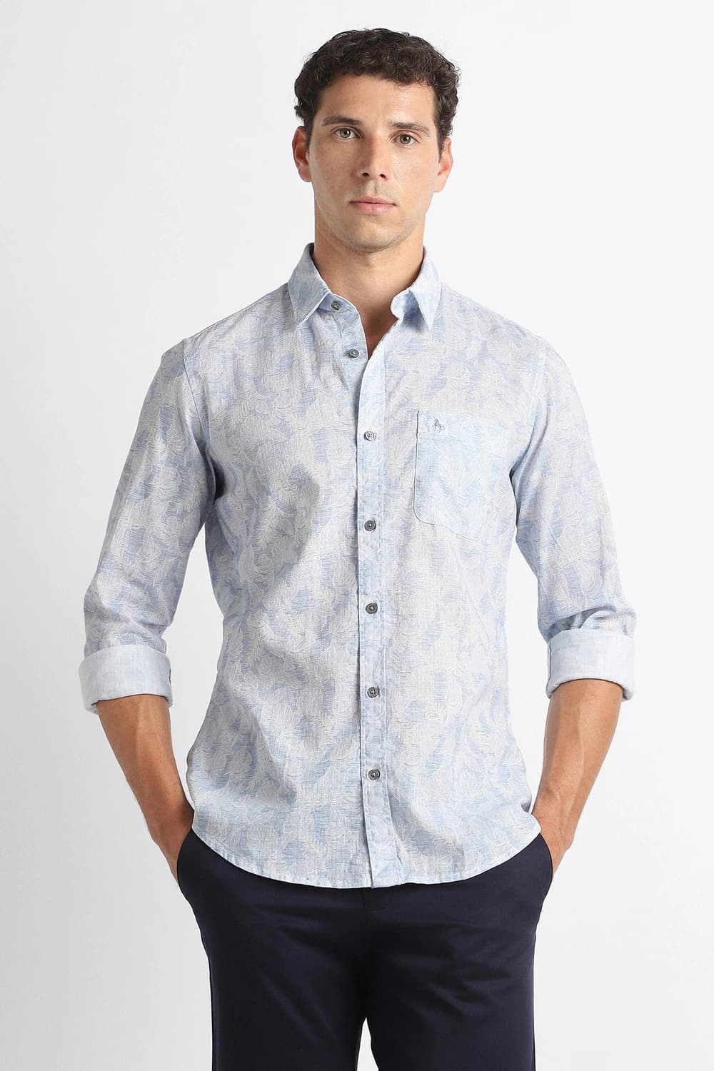 Men Light Blue Slim Fit Printed Full Sleeves Casual Shirt | Vanheusenindia Men Light Blue Slim Fit Printed Full Sleeves Casual Shirt | Vanheusenindia