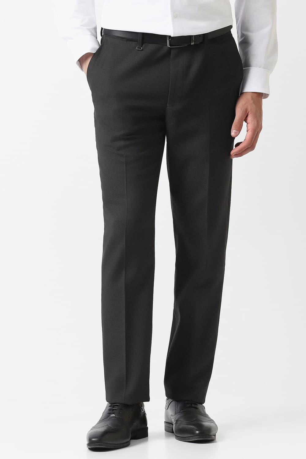 Men Black Solid Slim Fit Trousers | Vanheusenindia Men Black Solid Slim Fit Trousers | Vanheusenindia