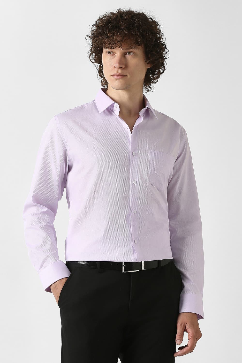 Men Pink Tailored Fit Textured Full Sleeves Wedding Shirt | Vanheusenindia Men Pink Tailored Fit Textured Full Sleeves Wedding Shirt | Vanheusenindia