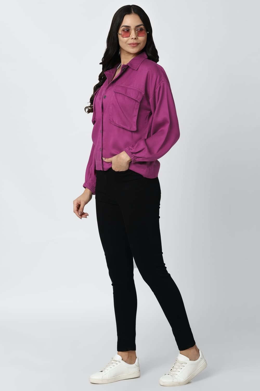Women Purple Solid Casual Jacket | Vanheusenindia Women Purple Solid Casual Jacket | Vanheusenindia