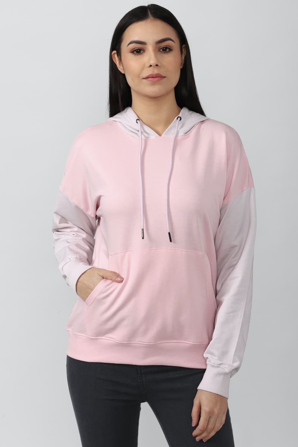 Women Pink Solid Hooded Neck Sweatshirt | Vanheusenindia Women Pink Solid Hooded Neck Sweatshirt | Vanheusenindia