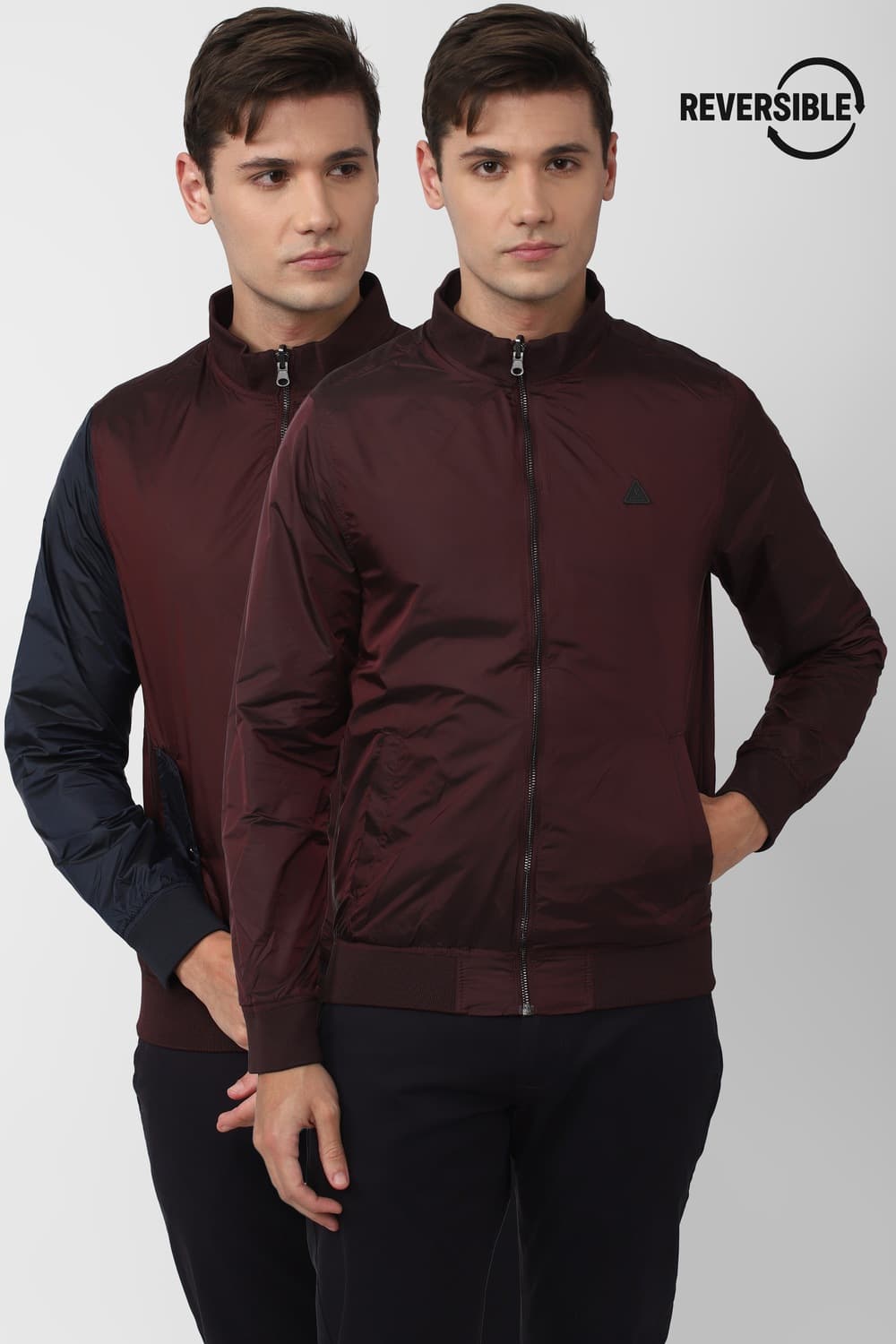 Men Maroon Solid Casual Reversible Jacket | Vanheusenindia Men Maroon Solid Casual Reversible Jacket | Vanheusenindia