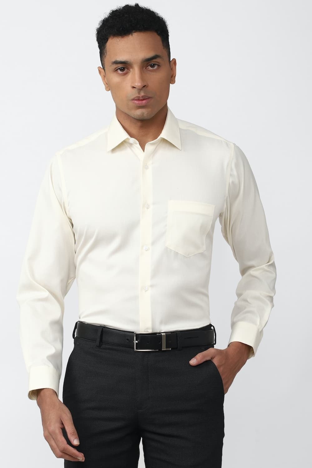Men Cream Regular Fit Solid Full Sleeves Formal Shirt | Vanheusenindia Men Cream Regular Fit Solid Full Sleeves Formal Shirt | Vanheusenindia